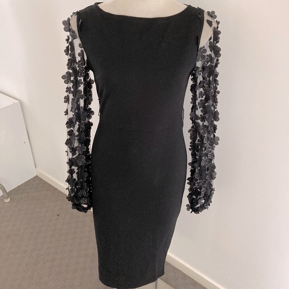 🔅host pick🔅Vintage SHEIN pencil dress with sheer netted flower Sleeves SIZE 10 - Picture 3 of 6